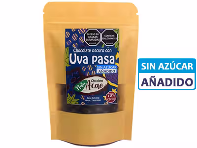 Uva Pasa cubierta de Chocolate Oscuro al 70% SIN AZ&Uacute;CAR